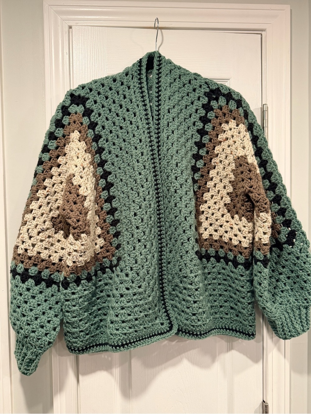 Handmade Crochet Granny Square One Size Cozy Cardigan Boho Chunky Knit Sweater